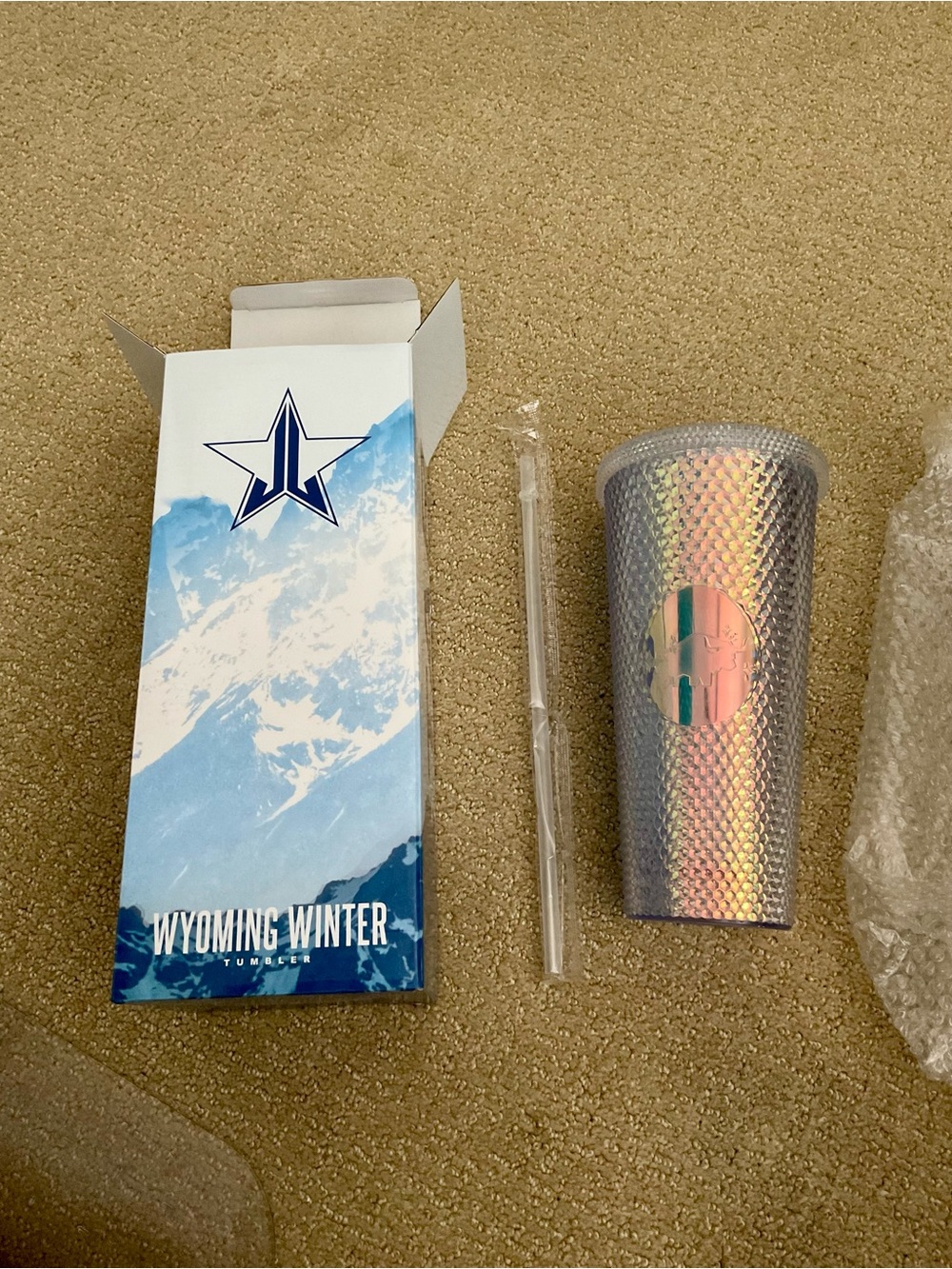 Jeffree Star Wyoming Winter Iridescent Studded Tumbler with Straw NWT
